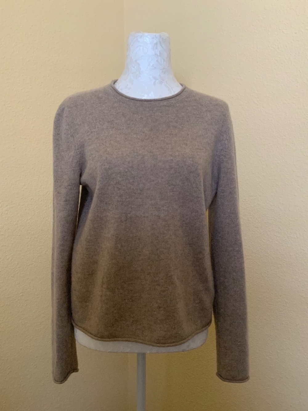 Aqua Cashmere Roll Neck Sweater in Taupe Quiet Luxury/Elevated/Capsule